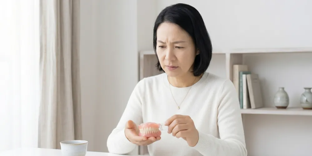 総入れ歯に違和感を感じている女性